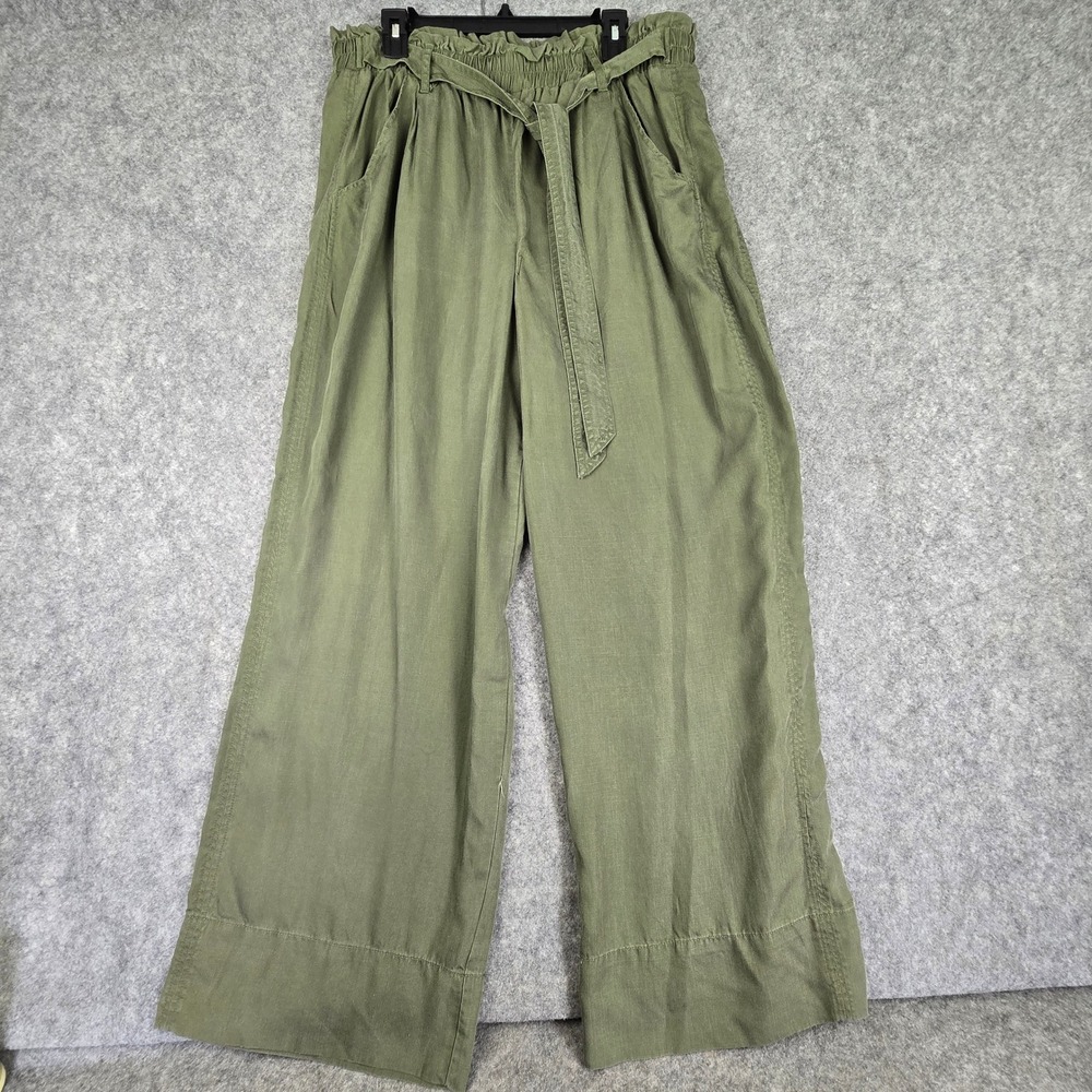 Knox Rose Lyocell Wide Leg Pants Women XXL Green Paperbag Waist Tie Utility Boho
